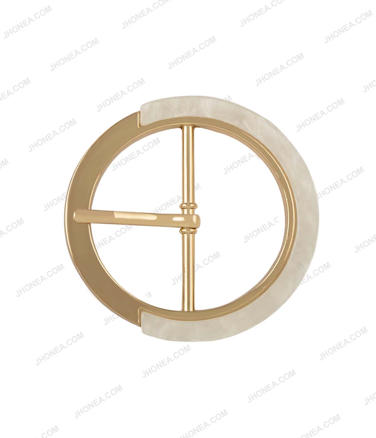 Premium Dual Shiny Gold with Natural White Glossy Prong Belt Buckle
