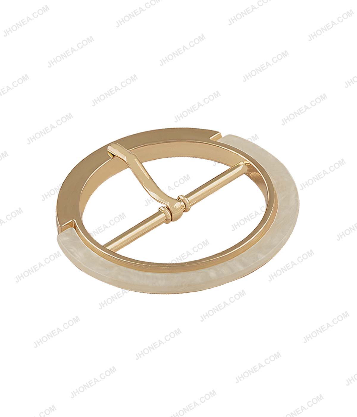 Premium Dual Shiny Gold with Natural White Glossy Prong Belt Buckle