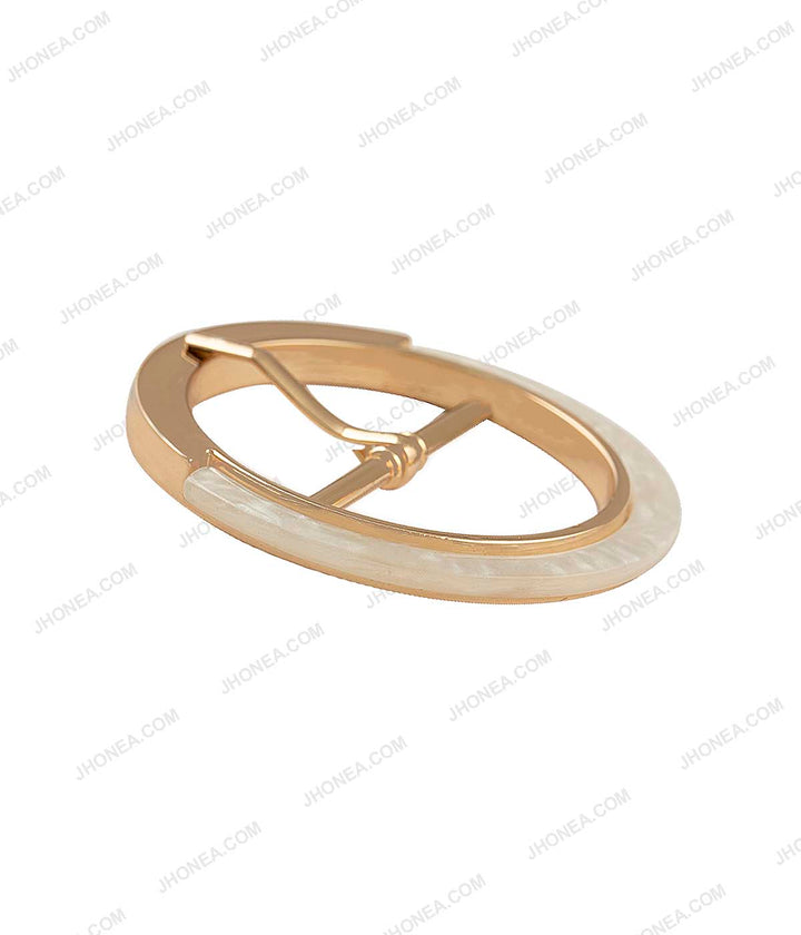 Premium Dual Shiny Gold with Natural White Glossy Prong Belt Buckle