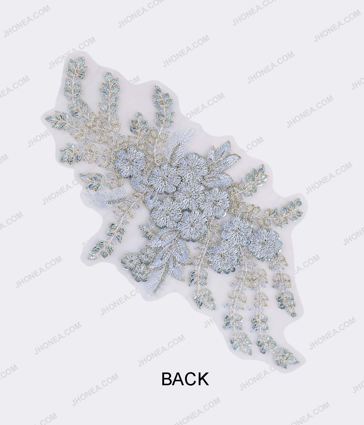 Shiny Blue Ombre with White Beaded Metallic Gold Embroidery Patch