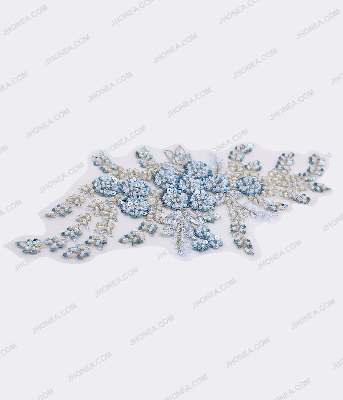 Shiny Blue Ombre with White Beaded Metallic Gold Embroidery Patch