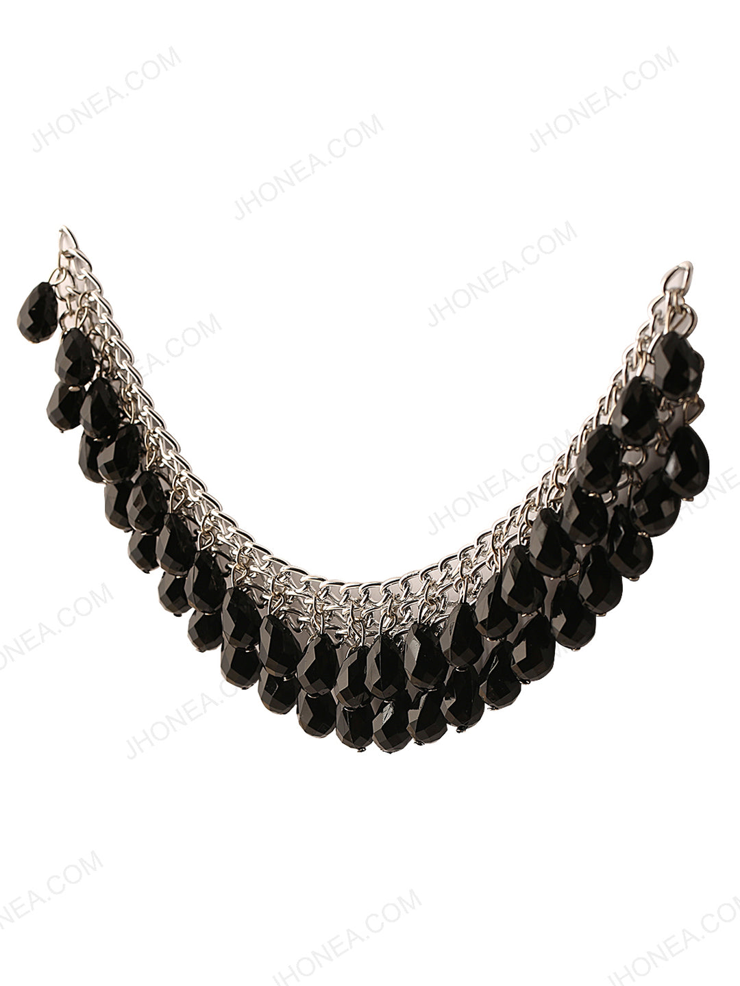 Black with Silver Beaded Tassel Neck for Womens