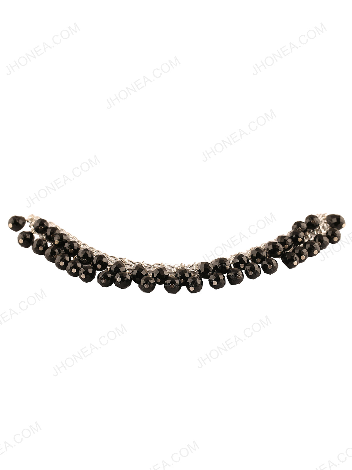 Black with Silver Beaded Tassel Neck for Womens