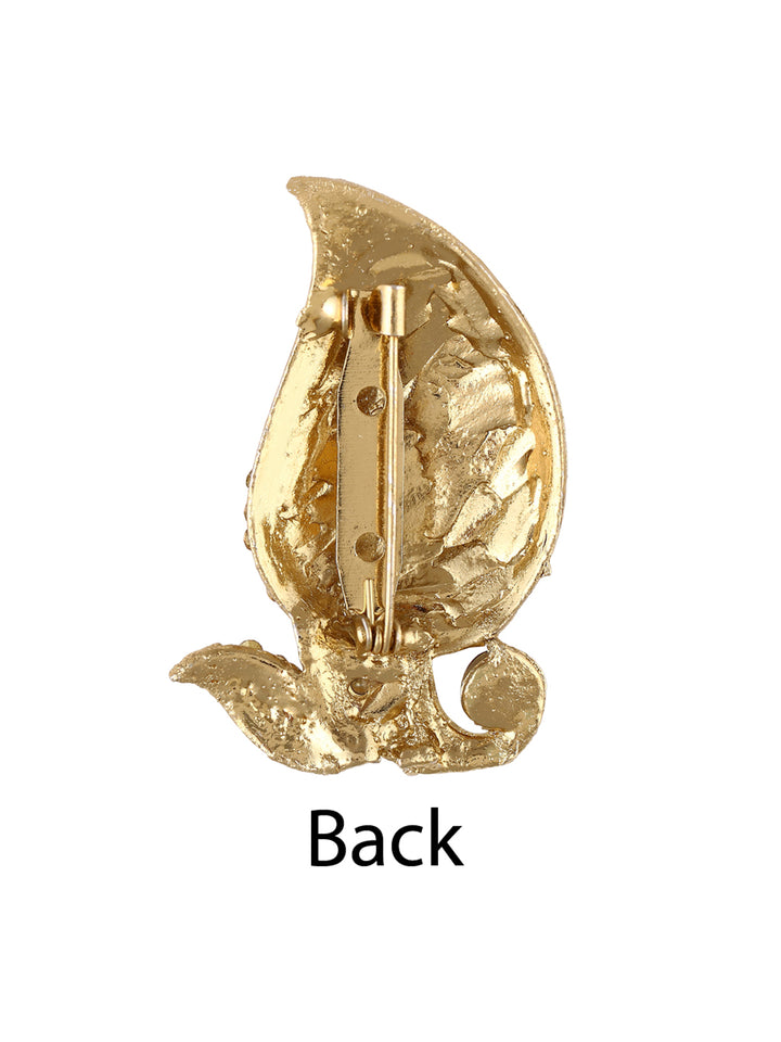 Golden Leaf Design Ethnic Diamond Brooch