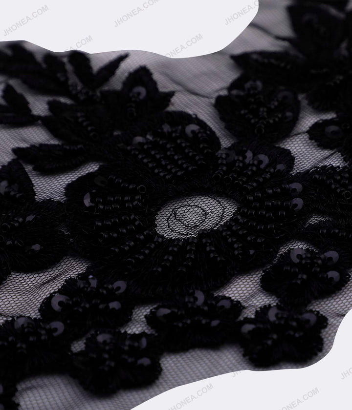 Shiny Black Beaded Embroidery Patch for Blazers/Gowns