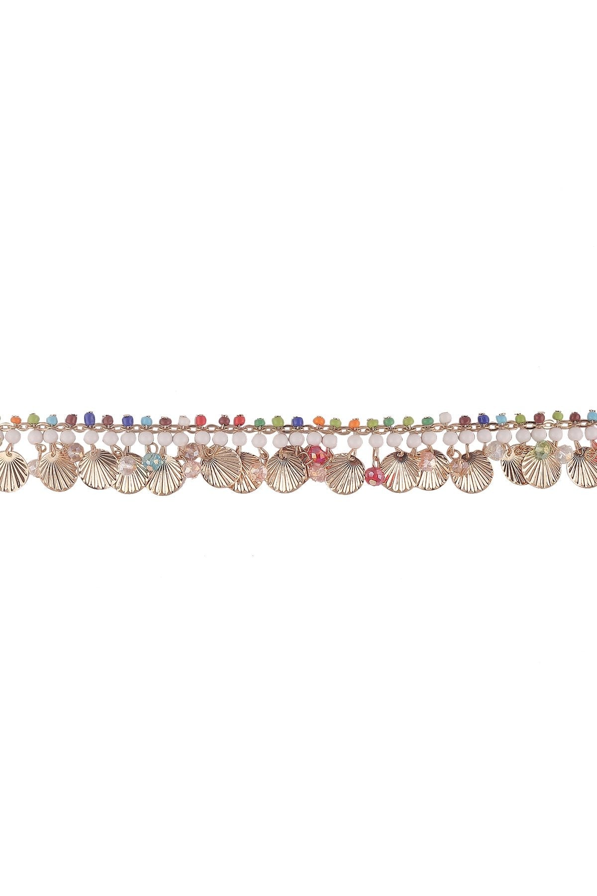 Multicolor Beaded Golden Chain Metal Border Lace