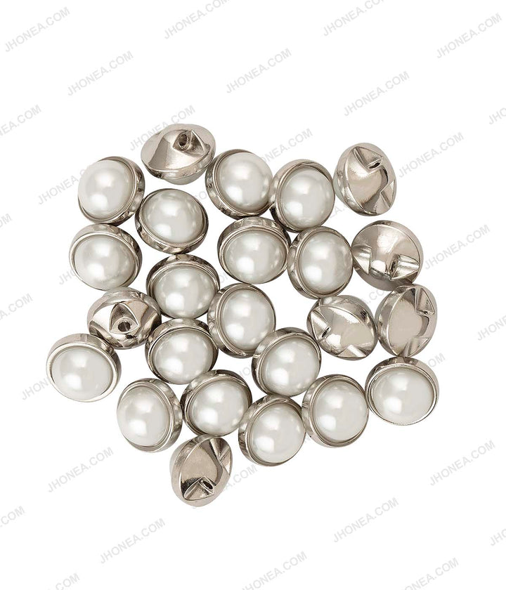Shiny Silver with White Faux Pearl Buttons for Kurta/Kurti