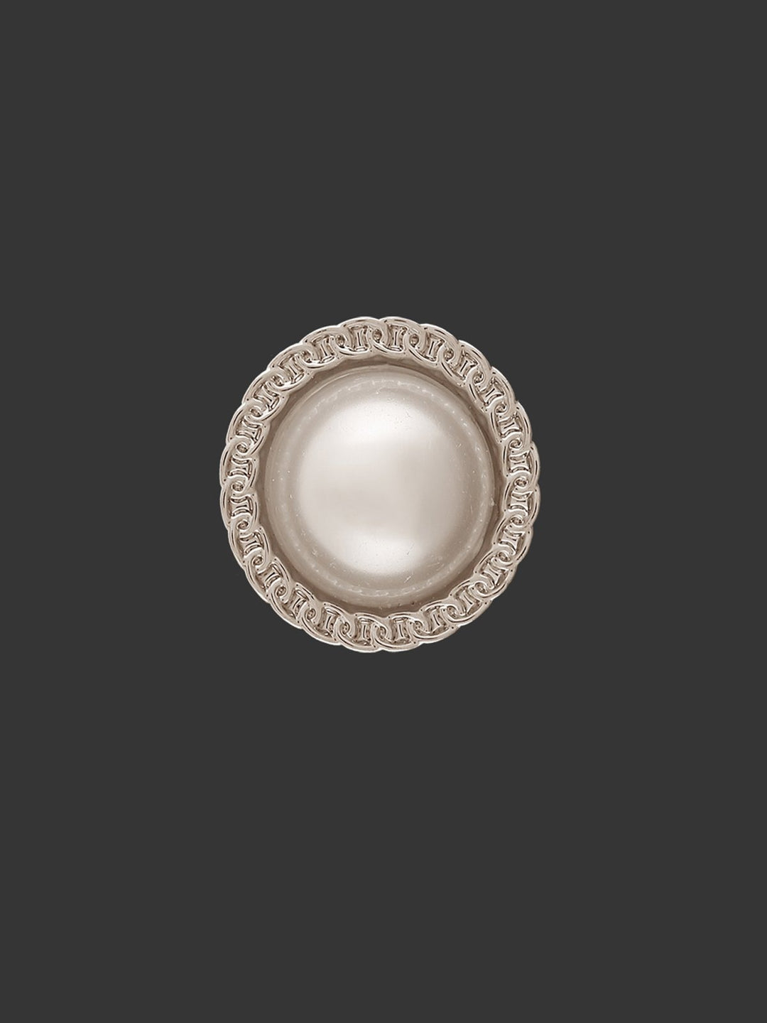 Shiny Round Shape with Chain-Like Design Rim Pearl Button in Silver Color