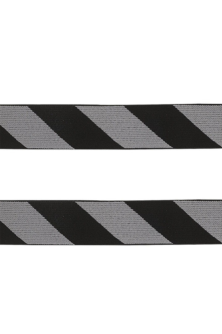 30mm Wide Twill Stripe Black & Grey Soft Stretch Elastic