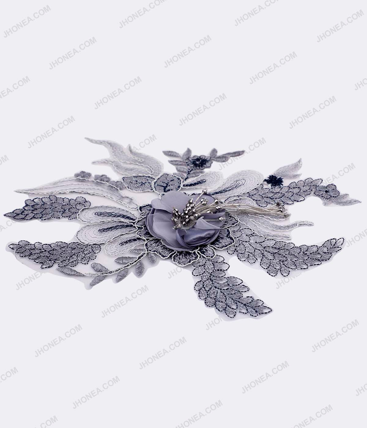 Pastel Blue Shaded Beads Tassel Flower Embroidery Patch