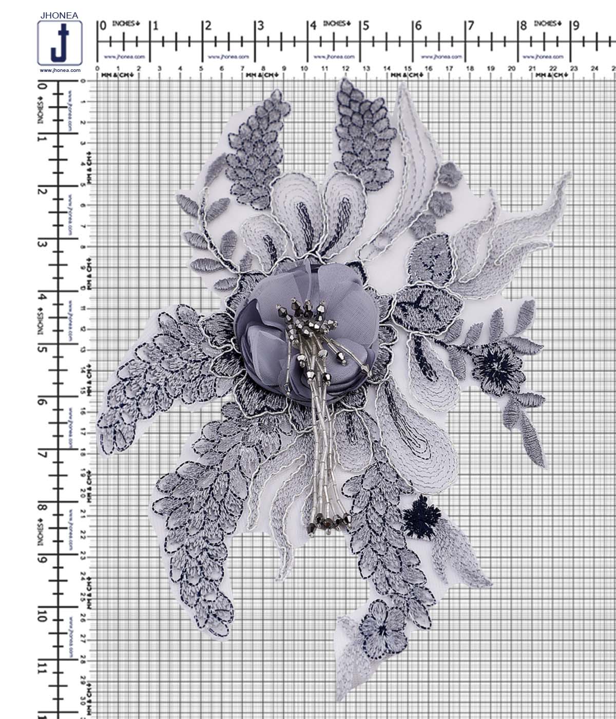 Pastel Blue Shaded Beads Tassel Flower Embroidery Patch