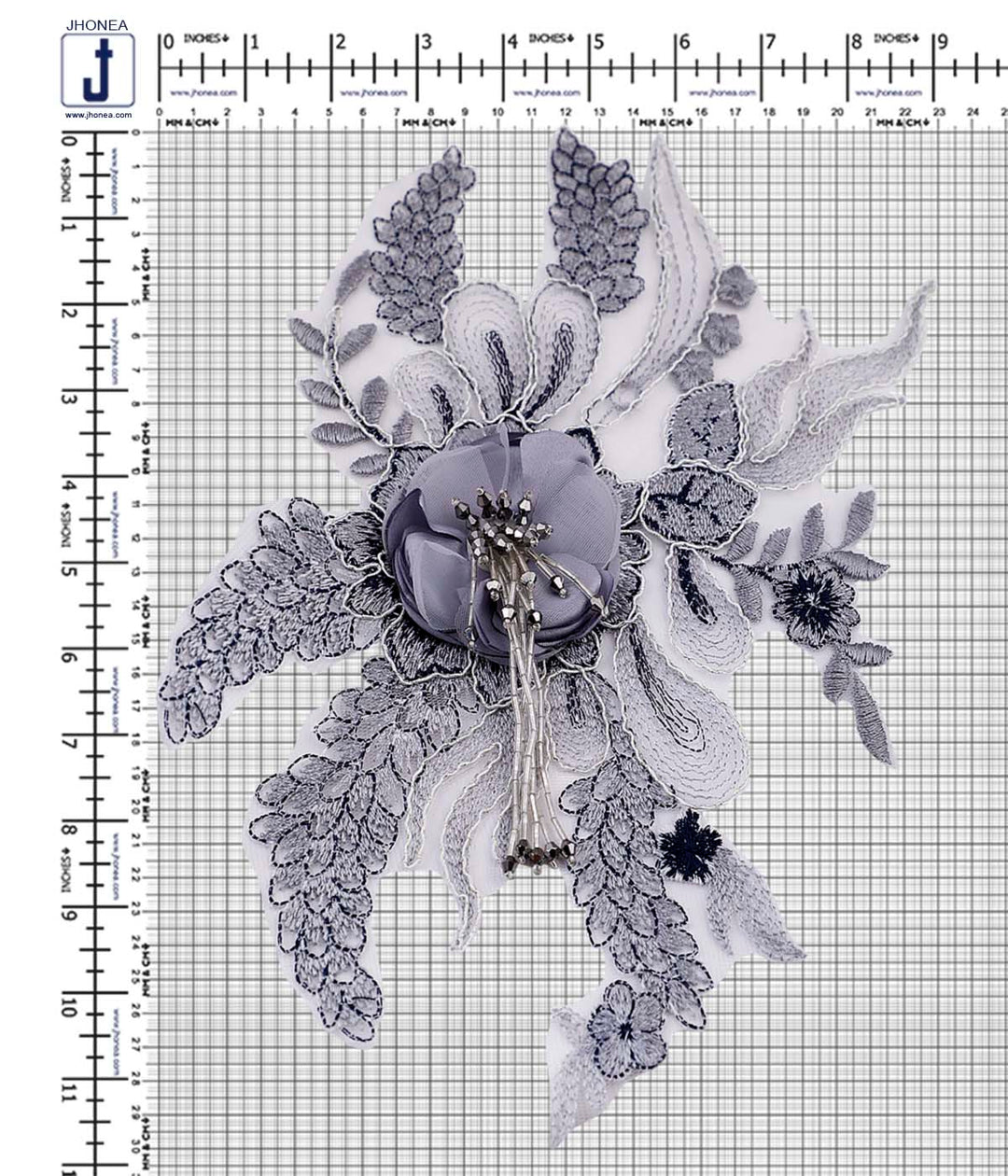 Pastel Blue Shaded Beads Tassel Flower Embroidery Patch
