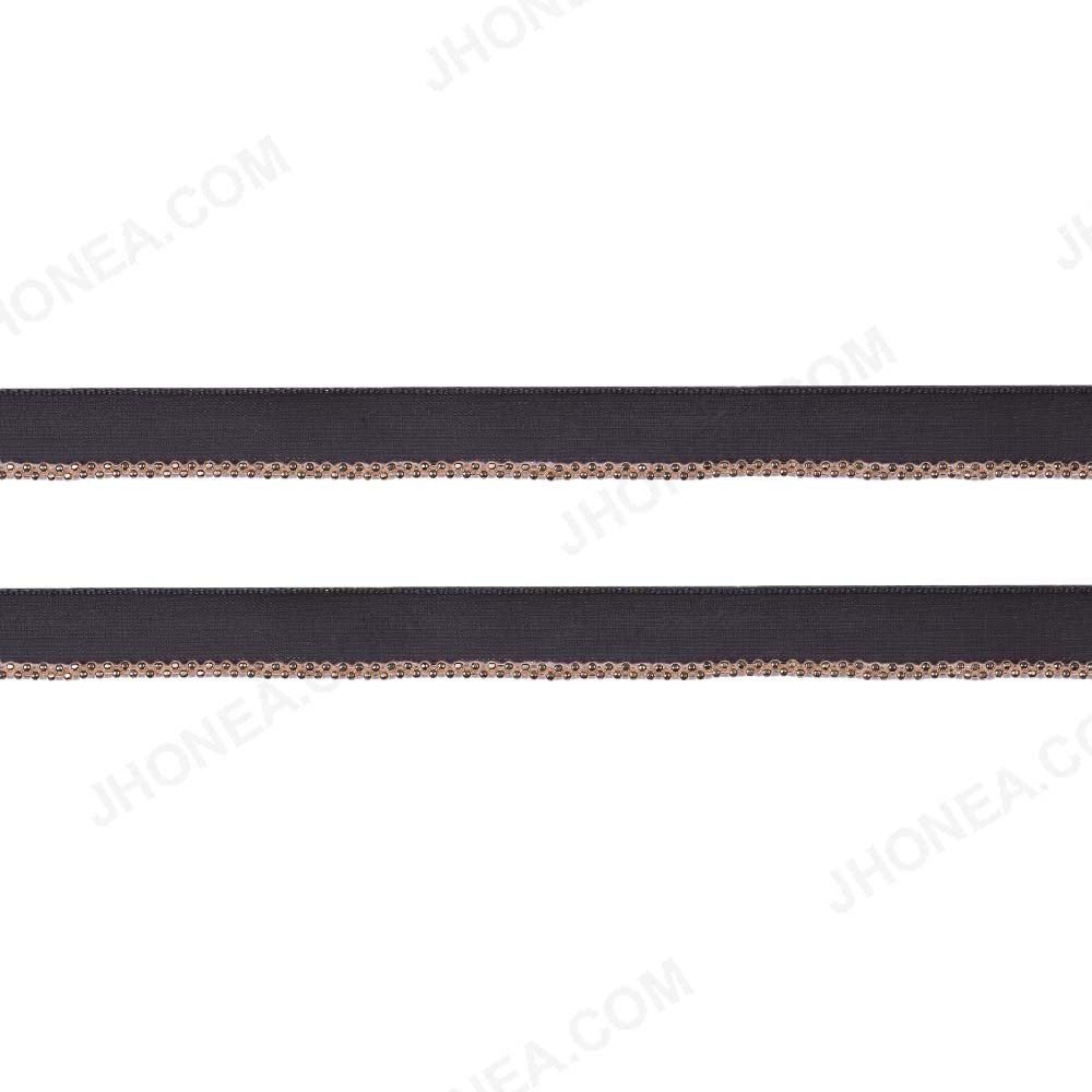1cm Black with Gold Chain Lace Border