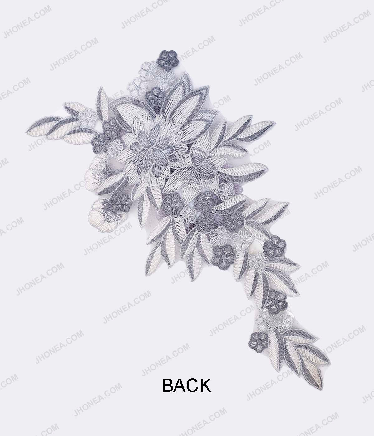 Grey Fabric Flower with Pearl Embroidery Patch for Dresses