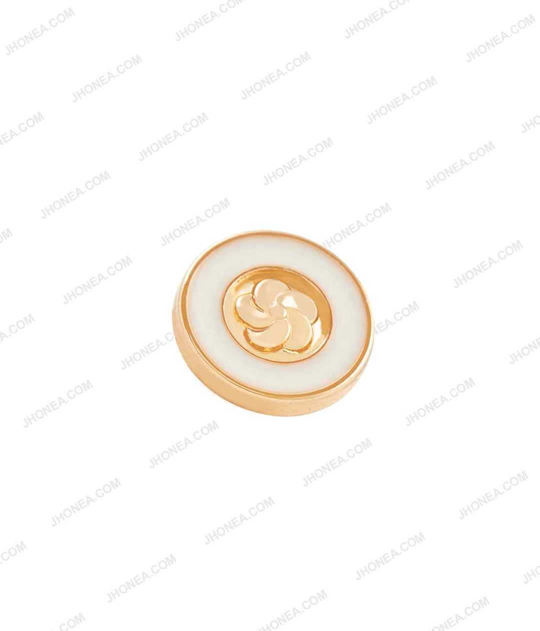 Shiny Embossed Flower Enamel Rim Border 10mm Shiny Gold with White Color Shirt Buttons