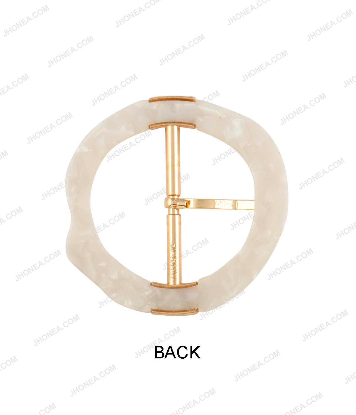 Glistening White Uneven Frame with Shiny Gold Center Bar Prong Buckle