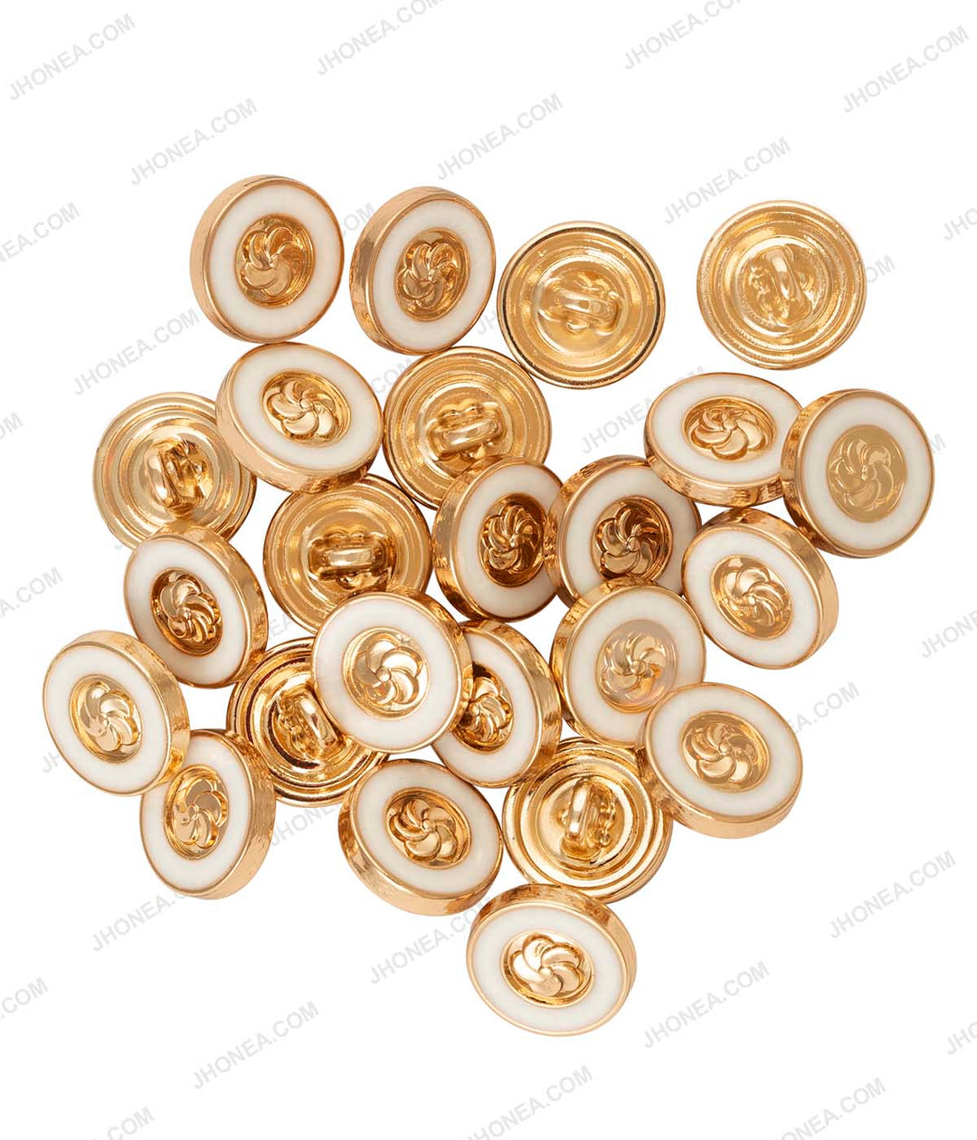Shiny Embossed Flower Enamel Rim Border 10mm Shiny Gold with White Color Shirt Buttons