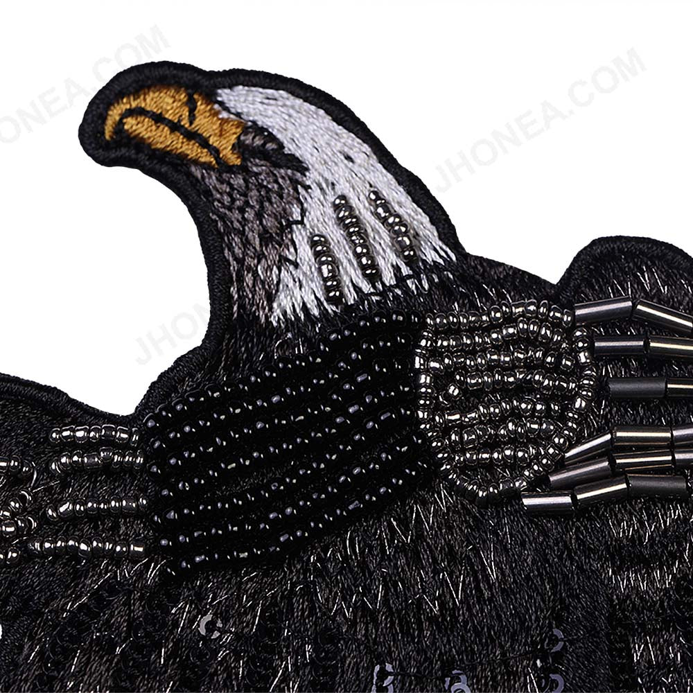 Handmade Beaded Sequins Embroidery Eagle Bird Patch