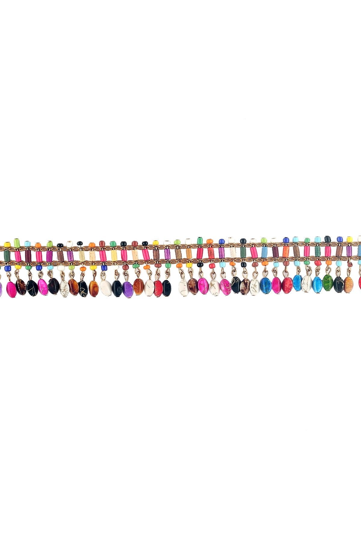 Colourful & Vibrant Multicolour Beaded Tassel Fringe Metal Lace