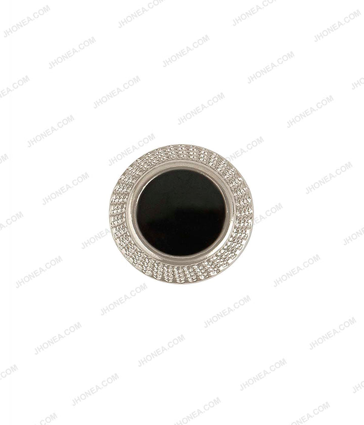 Shiny Silver Engraved lines Rim Border with Black Enamel Shirt Buttons