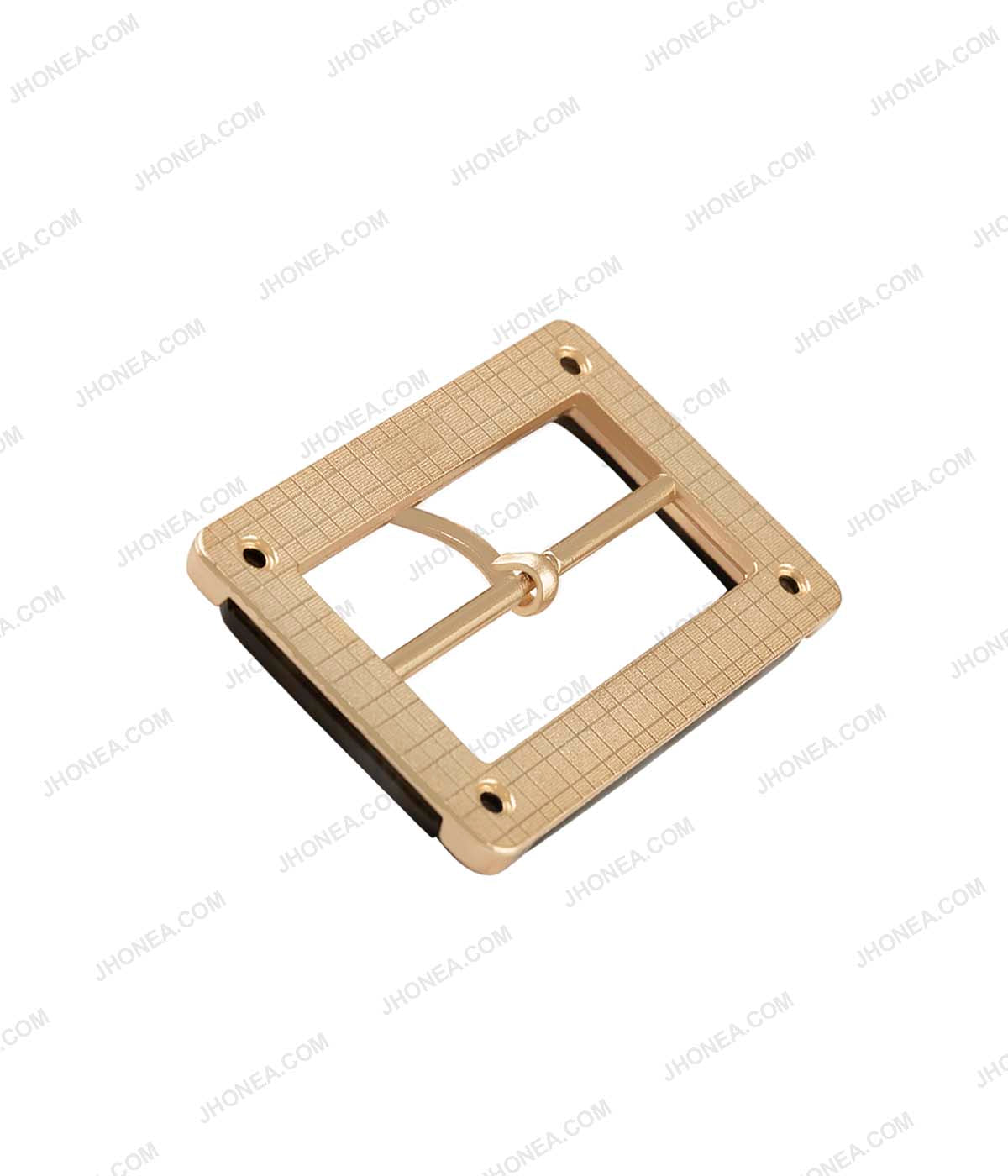Rectangle Frame Shiny Gold with Horn Effect Accent Prong Belt Buckle