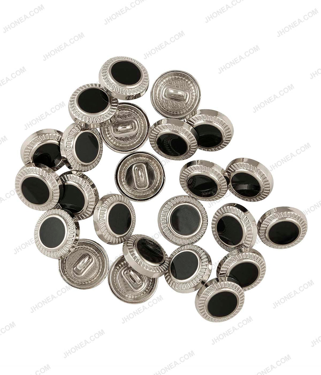 Shiny Silver Engraved lines Rim Border with Black Enamel Shirt Buttons