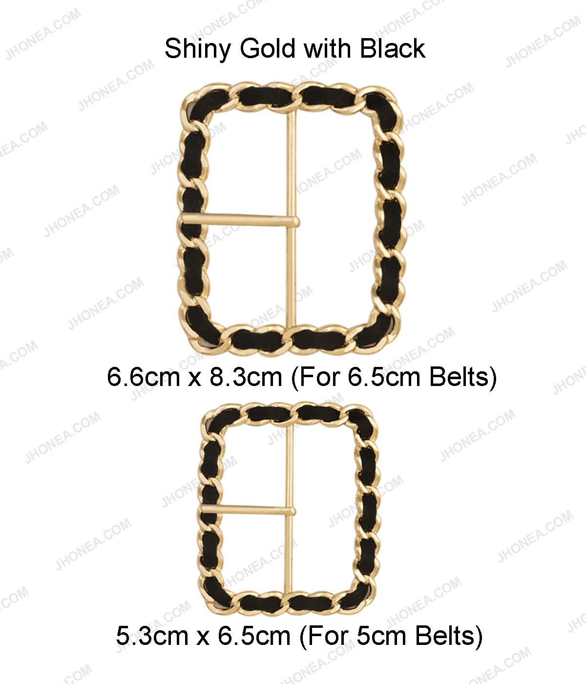 Broad Rectangle Frame Shiny Gold with Black Prong Buckle
