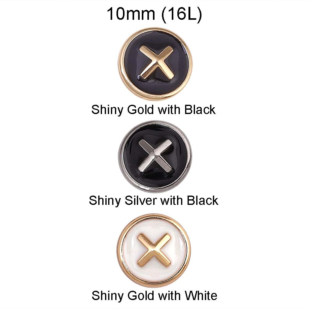 Shiny Cross Stitch Black Enamel 10mm Loop Shirt/Kurta Buttons