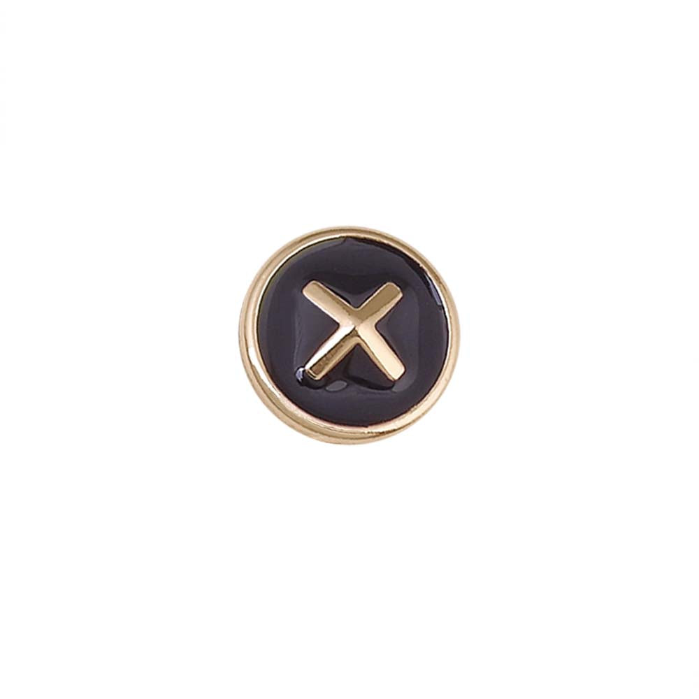 Shiny Cross Stitch Shiny Gold with Black Enamel 10mm Loop Shirt/Kurta Buttons