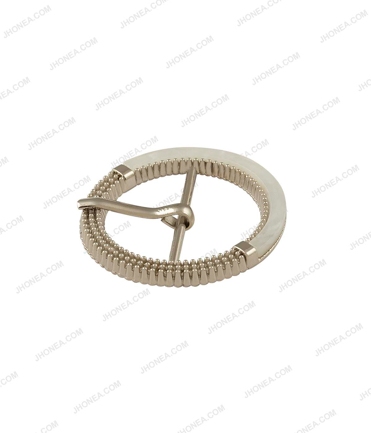 Premium Small Size Dual-tone Natural White Glossy Prong Belt Buckle