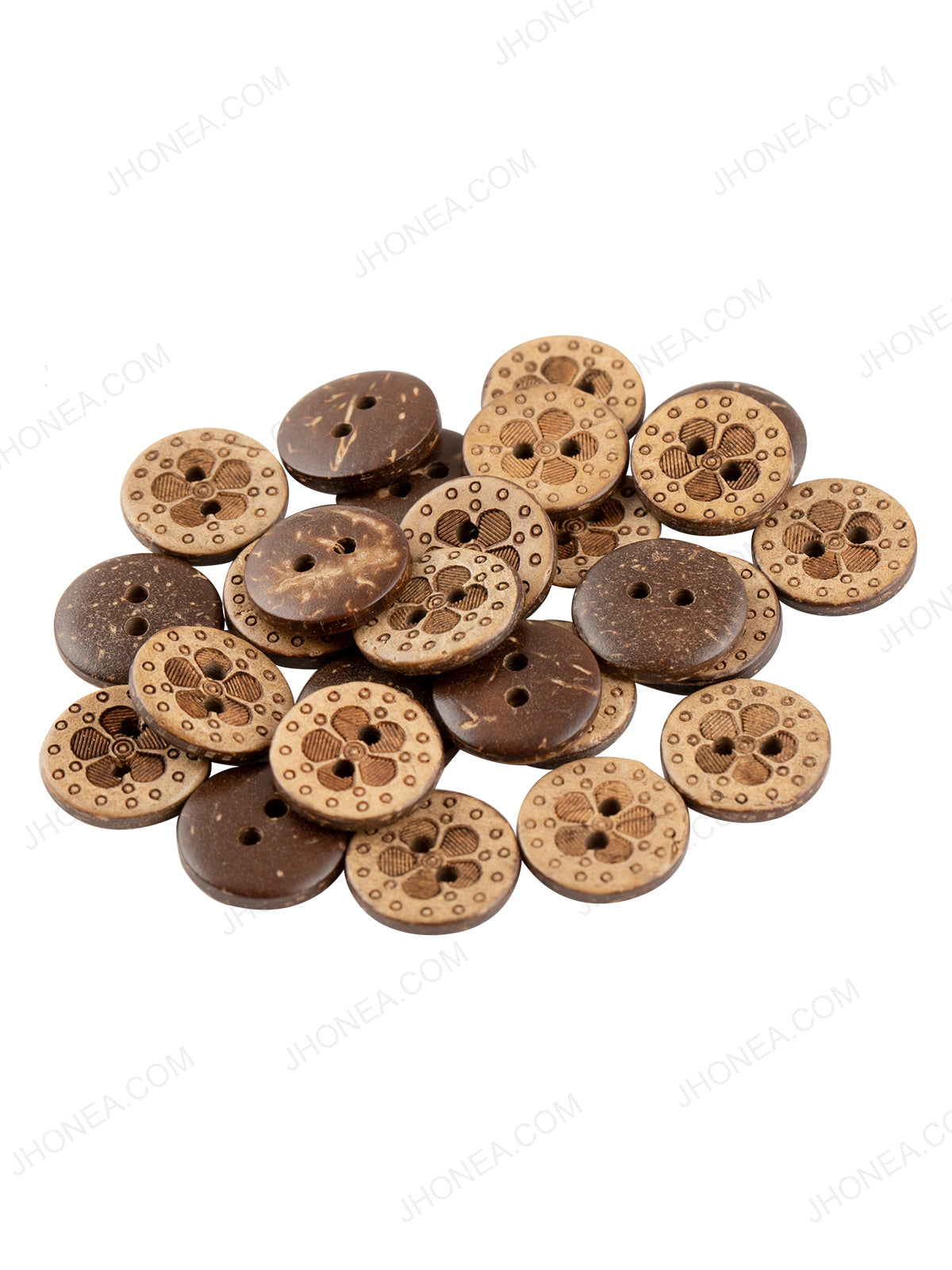 Flower Design Round Coco Natural Buttons