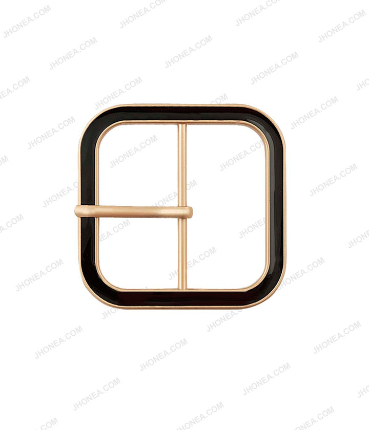 Shiny Glossy Matte Gold with Black Enamel Square Shape Belt Buckle with Prong