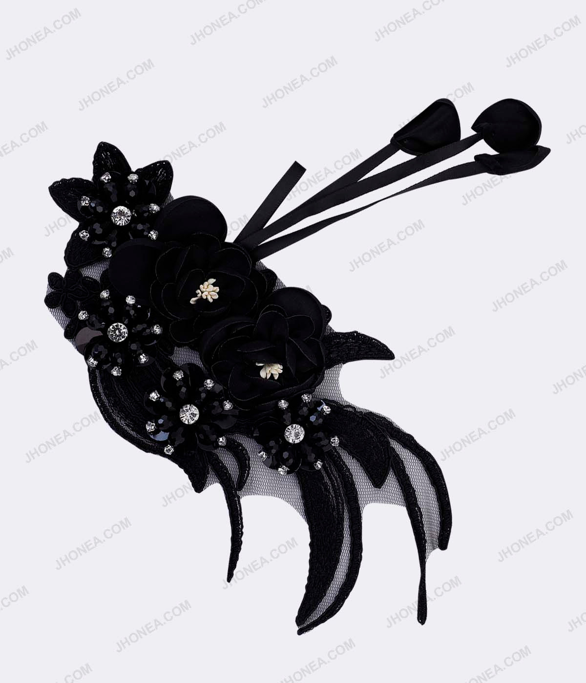 Satin Flowers Beads & Diamonds Embellished Embroidery Patch