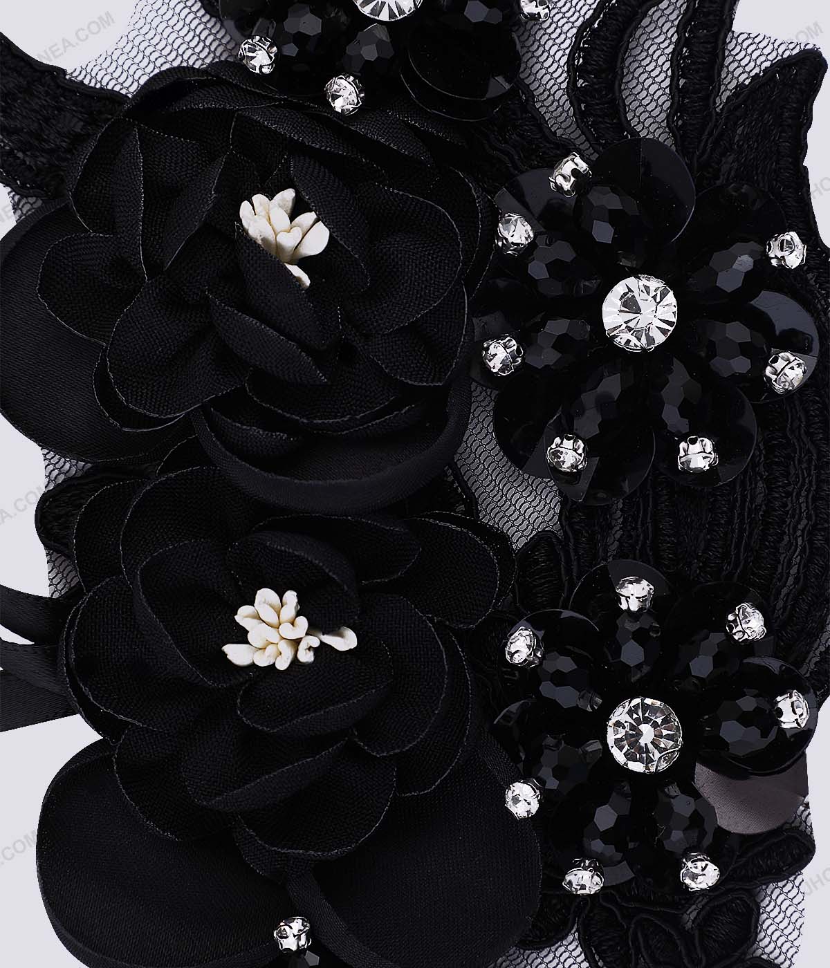 Satin Flowers Beads & Diamonds Embellished Embroidery Patch