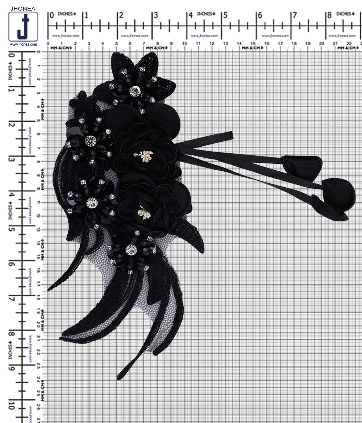 Satin Flowers Beads & Diamonds Embellished Embroidery Patch