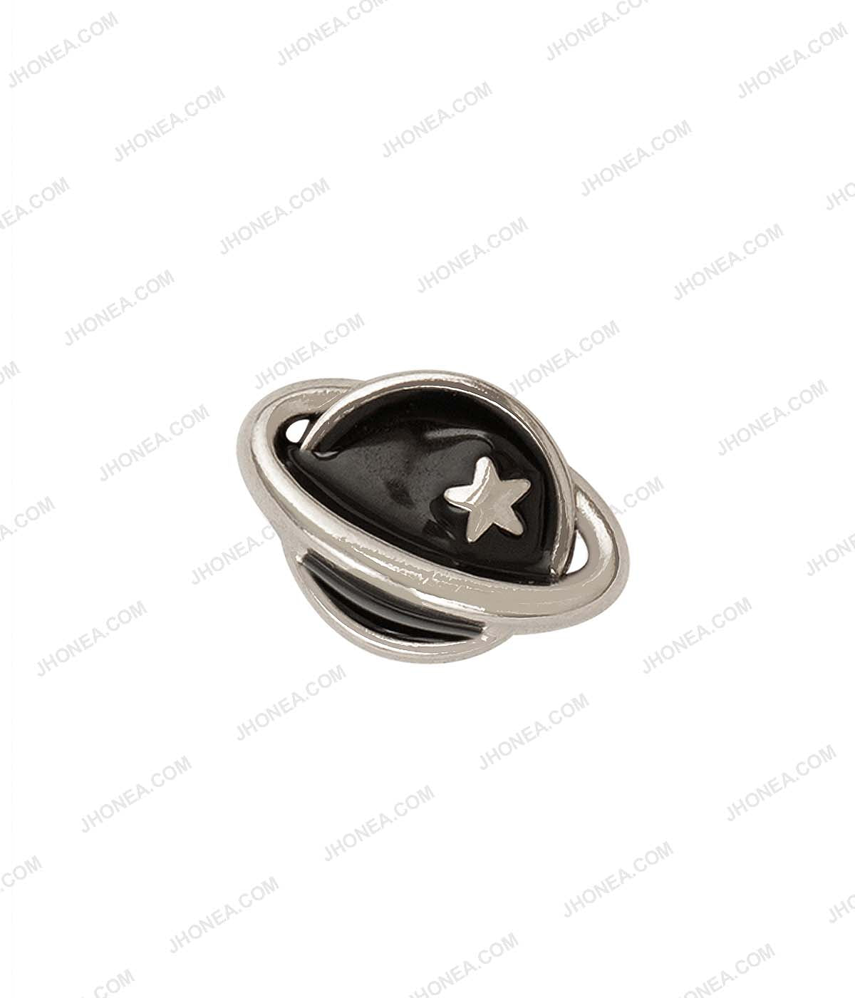 Saturn Planet Shiny Silver with Black Enamel Decorative Buttons