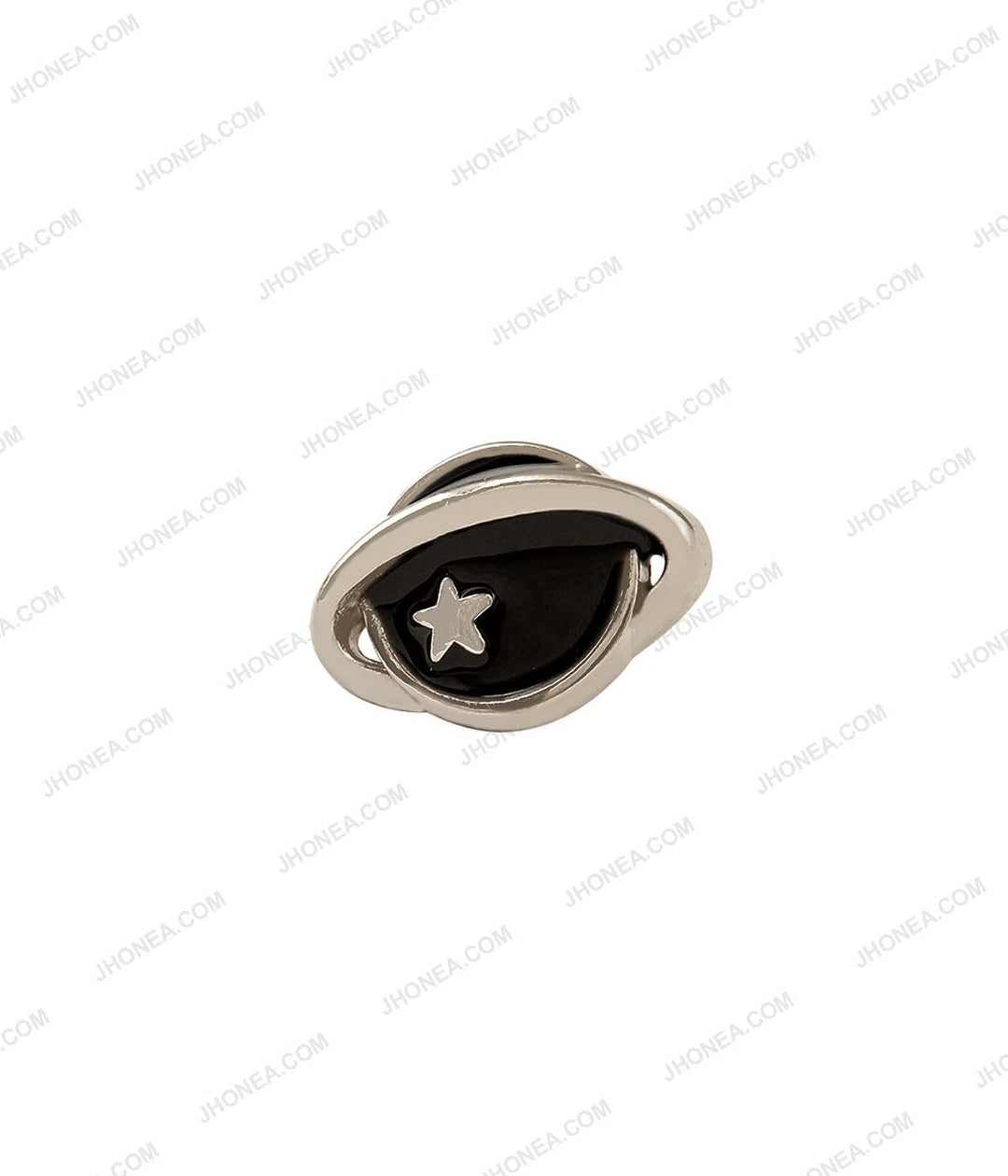 Saturn Planet Shiny Silver with Black Enamel Decorative Buttons