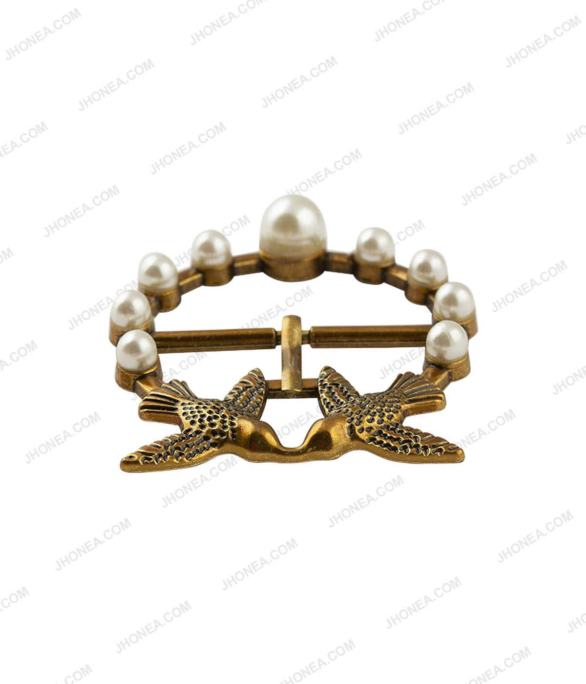 Authentic Vintage Bird Design Prong Belt Buckle with Pearls Accent
