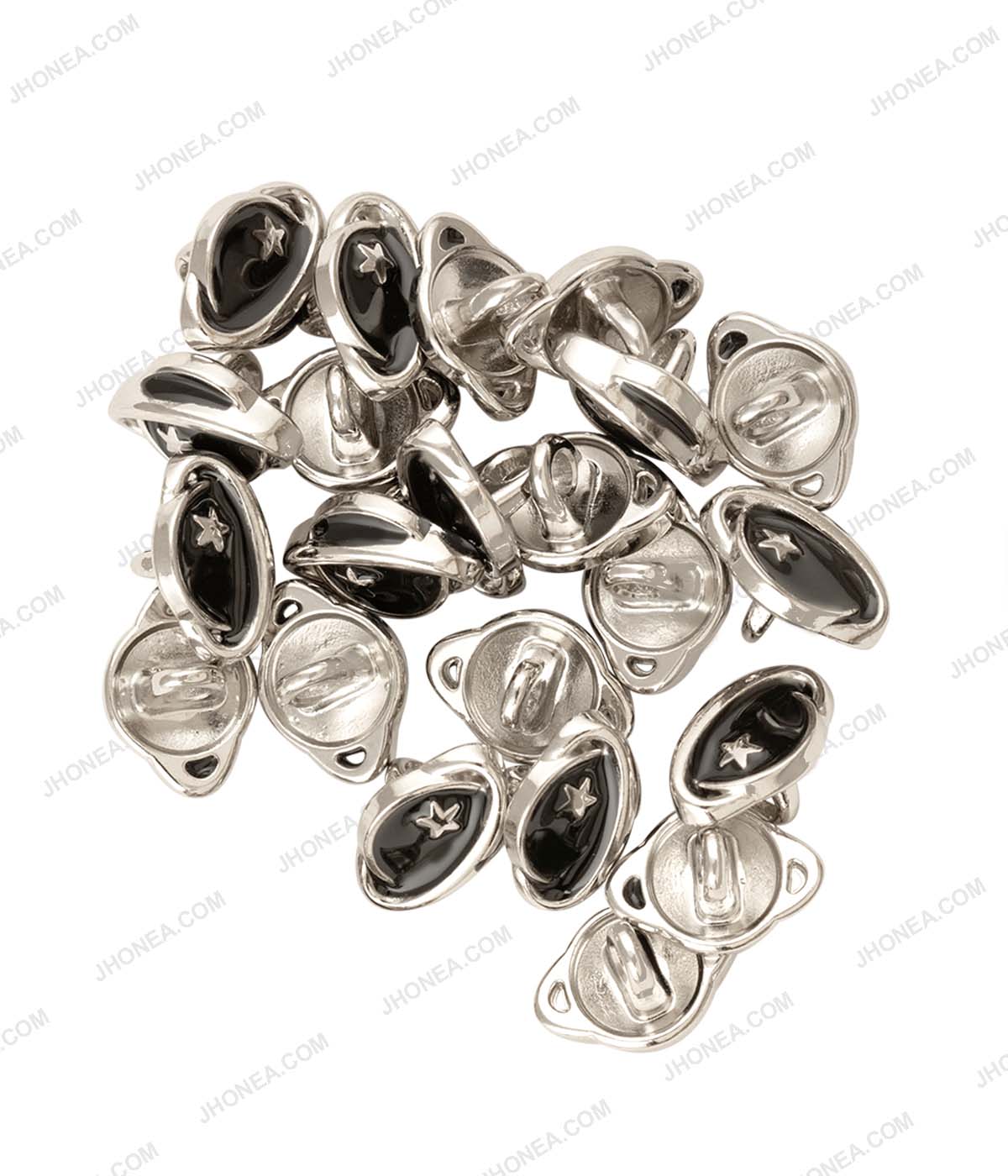 Saturn Planet Shiny Silver with Black Enamel Decorative Buttons