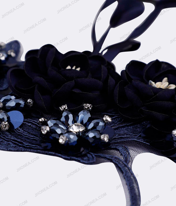 Satin Flowers Beads & Diamonds Embellished Embroidery Patch