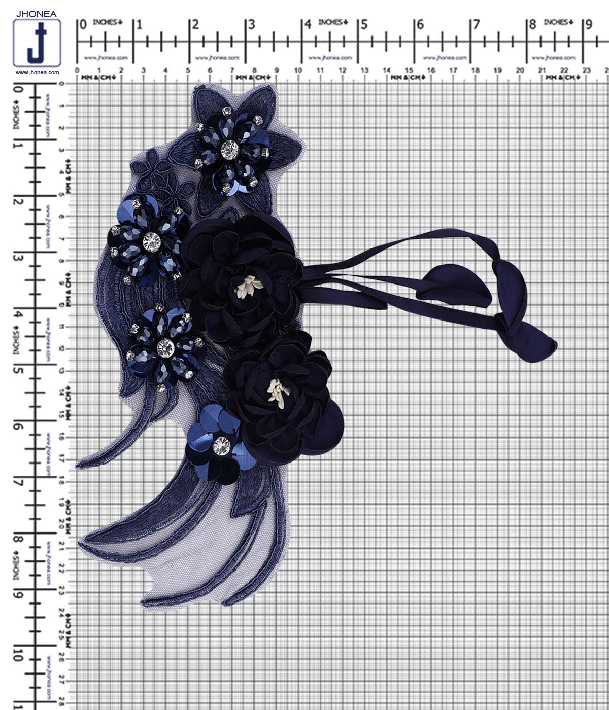 Satin Flowers Beads & Diamonds Embellished Embroidery Patch