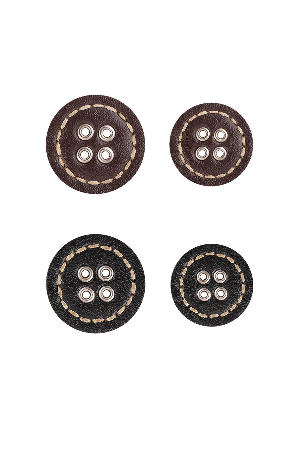 Black & Brown 4 Eyelet Hole Stitched Leather Button - Jhonea Accessories