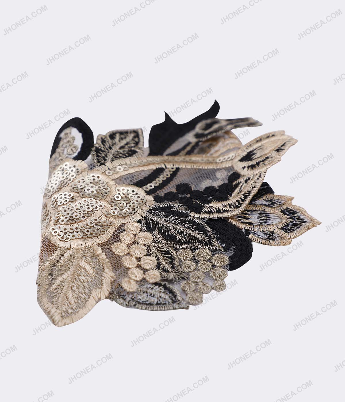 Exclusive Black & Gold Sequins Embroidery Patch for Kaftans