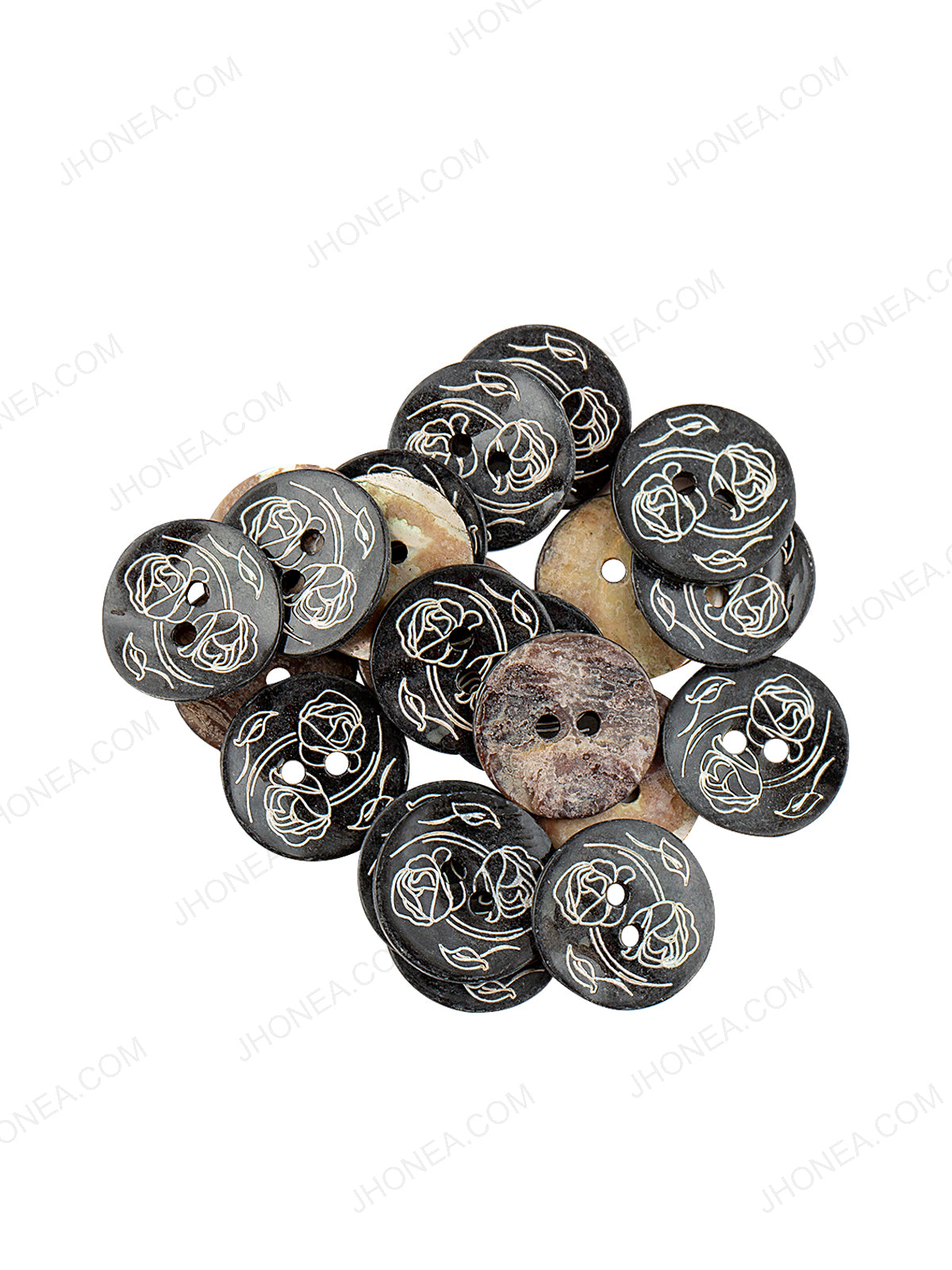 White Printed Round Shape 2-Hole Natural Colour Button