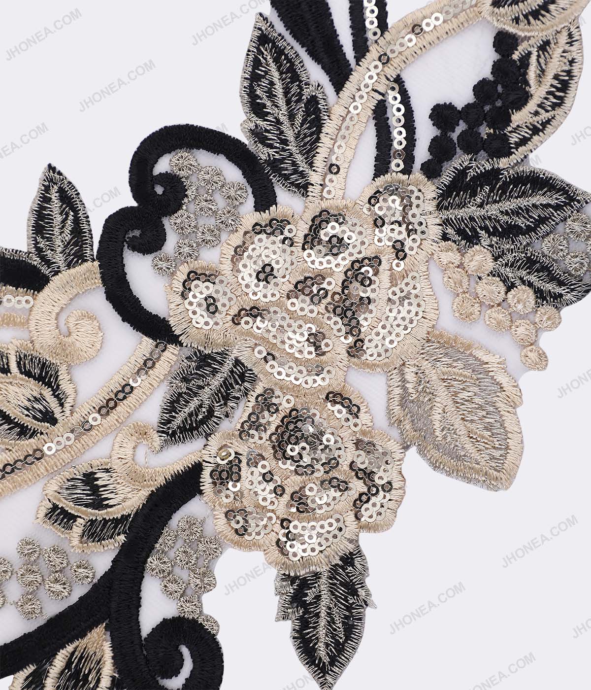 Exclusive Black & Gold Sequins Embroidery Patch for Kaftans