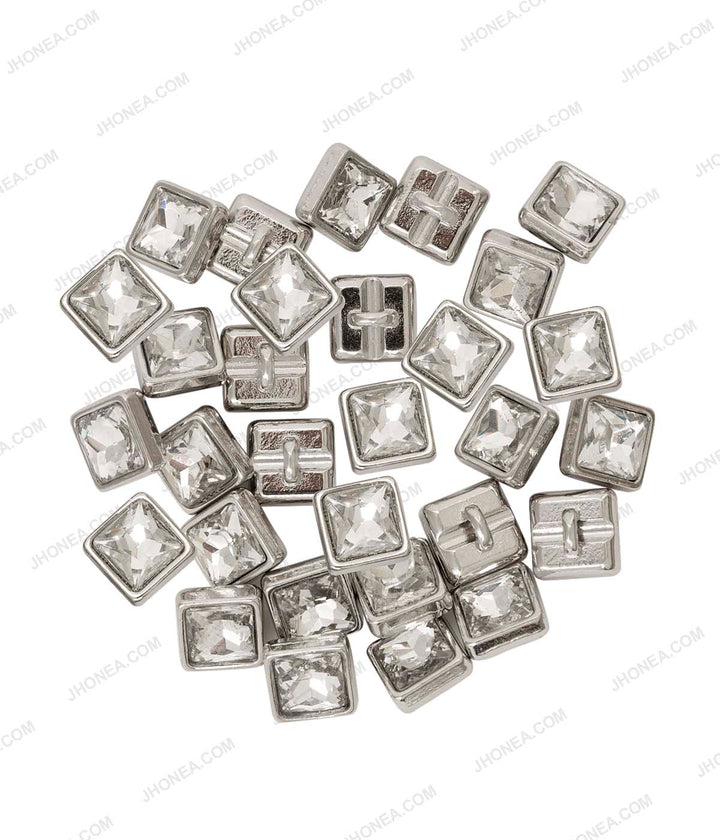 Sparkling Silver Square Cut Diamond Buttons for Kurtas/Kurtis