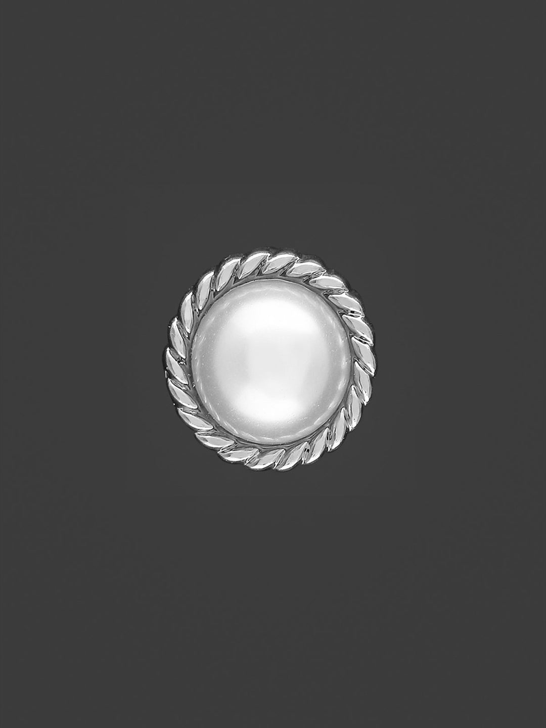 Shiny Round Shape Engraved Rim Pearl Button in Silver Color