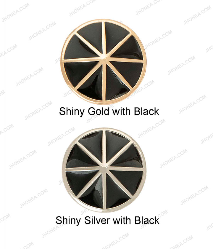 Black Enamel Shiny Wheel Design Surface Shirt Buttons