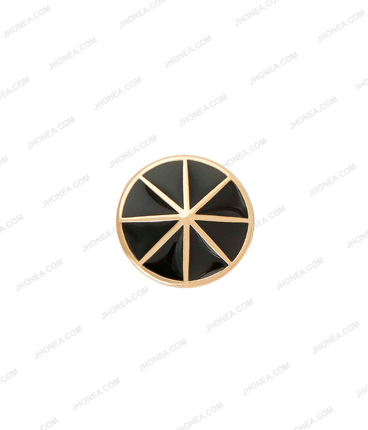Black Enamel Shiny Gold Wheel Design Surface Shirt Buttons