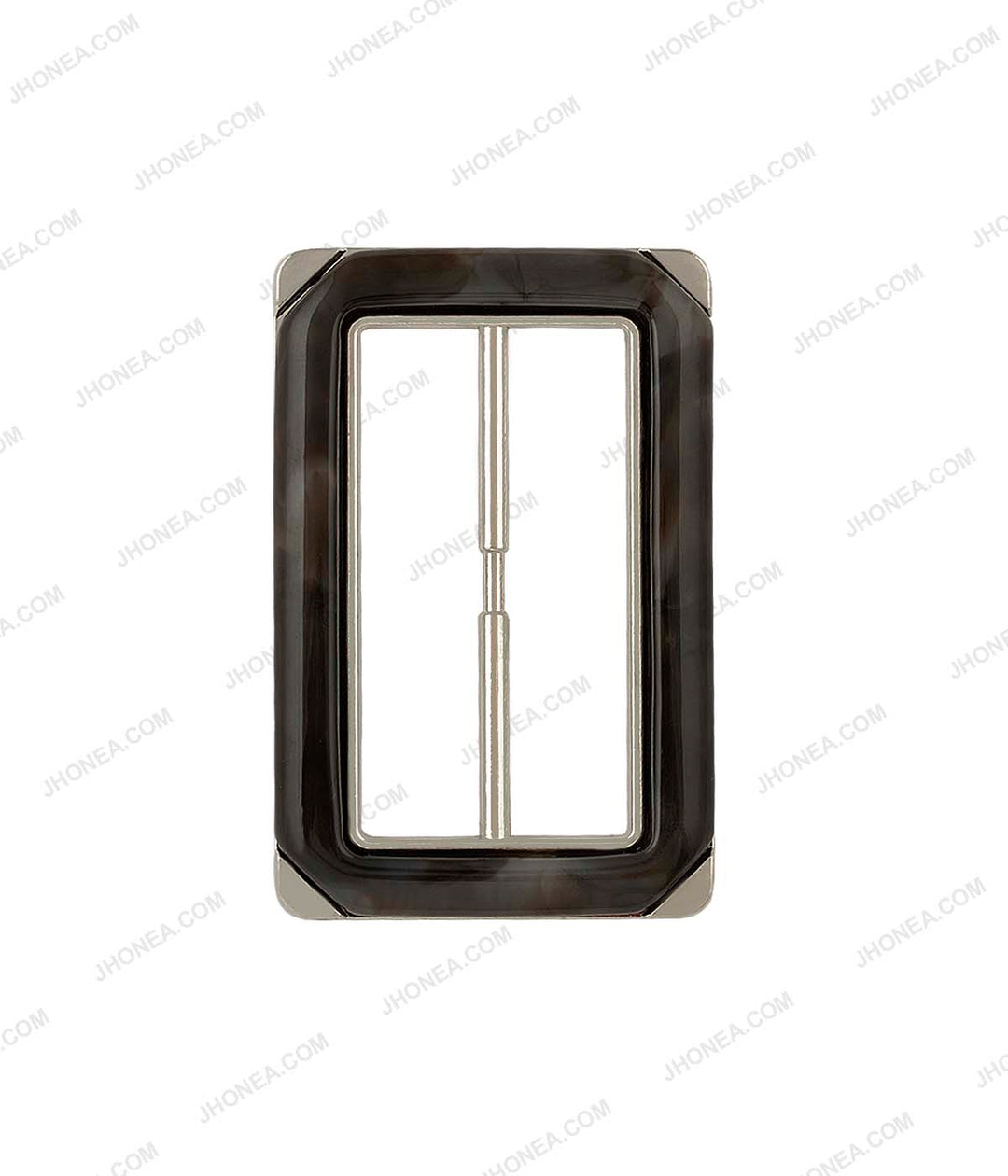 Rectangle Frame Shiny Silver with Horn Effect Accent Sliding Belt Buckle